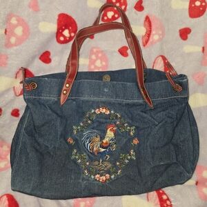 Capelli Straworld Vintage Shoulder Bag Tooster Embroidery Farm Cottagecore Purse